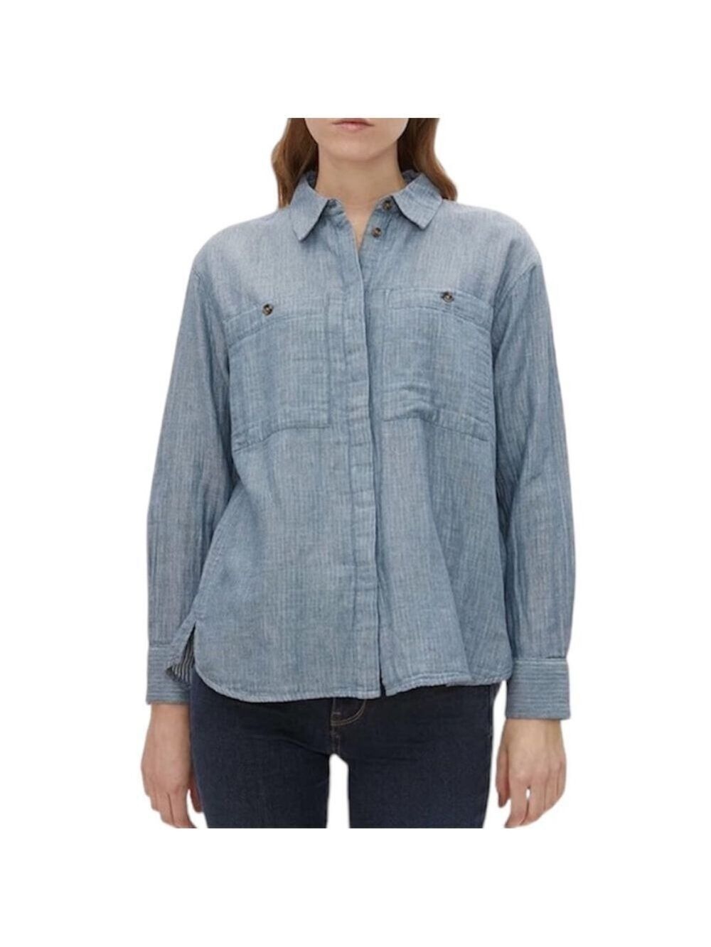 Tom Tailor Turn Up Option loose fit blue cotton long sleeve button up shirt 38